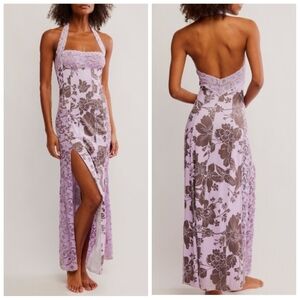 Free People Love You Most Printed Maxi Slip Dress XS Lavender